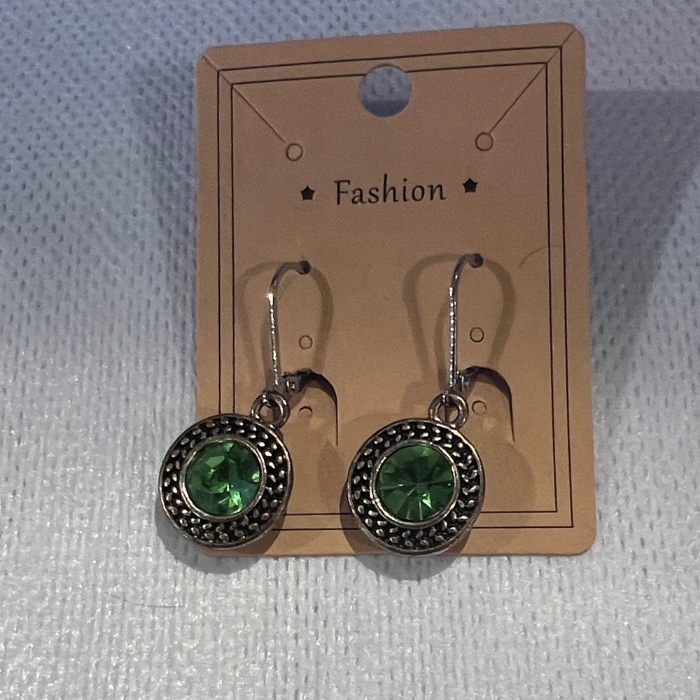 Green and Silver Round Earrings